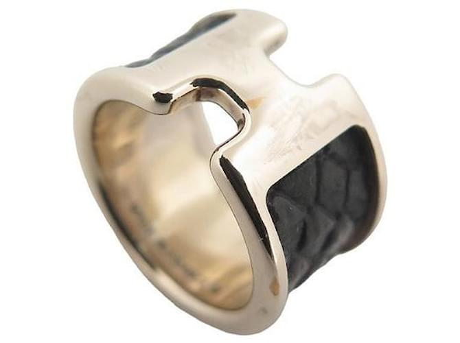Hermès HERMES OLYMPE RING SIZE 56 GOLD METAL & BLACK GRAIN LEATHER RING  ref.820974