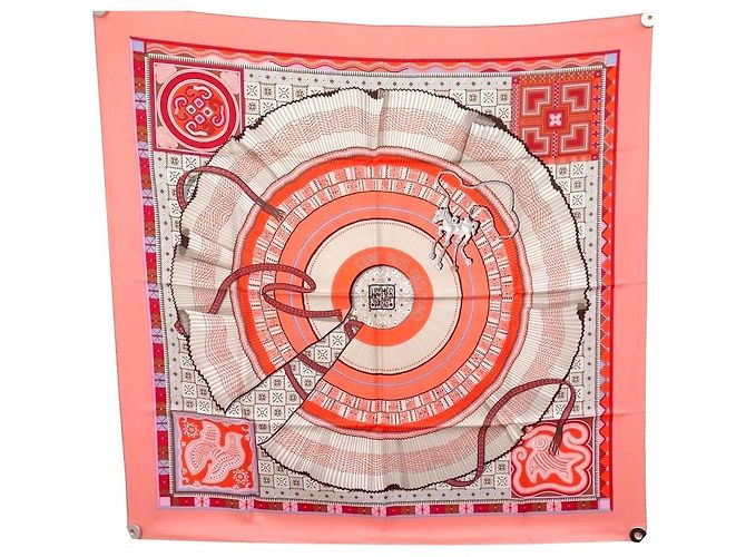 Aline Hermès BUFANDA CUADRADA NINE HERMES CENT PLIS MIAO 90 BUFANDA NEW DE SEDA SALMÓN
