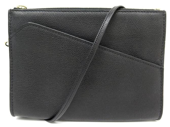 NEW HAND BAG VALEXTRA POCHETTE BANDOULIERE BLACK LEATHER POUCH HAND BAG  ref.821011