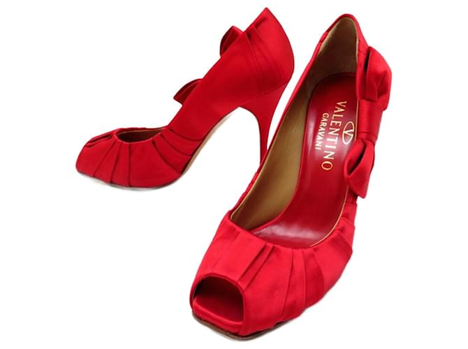 NEUF CHAUSSURES VALENTINO GARAVANI NOEUD 37 IT 38 FR SATIN ROUGE RED SHOES  ref.821052