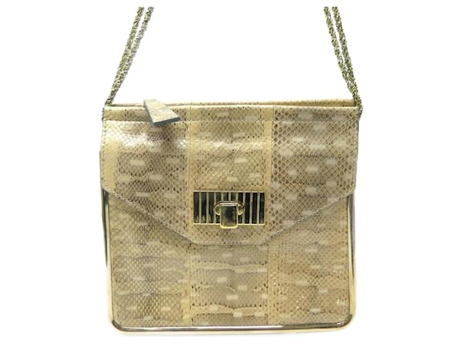 Chloé CHLOE SALLY HANDBAG IN PYTHON LEATHER GOLD METAL CHAIN BAG PURSE Beige Exotic leather  ref.821075