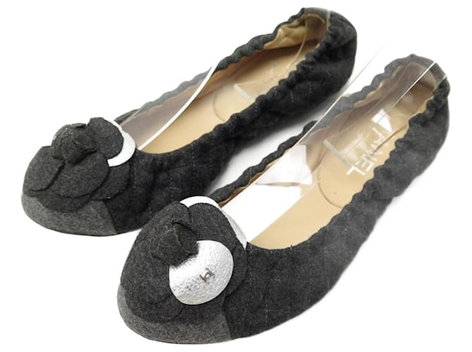 NEUF CHAUSSURES CHANEL G28492 BALLERINES CAMELIA 37.5 EN TOILE NOIRE SHOES  ref.821082