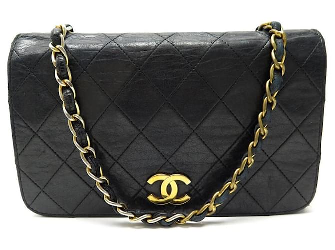 VINTAGE CHANEL HAND BAG TIMELESS FLAP POUCH BLACK LEATHER WOC HAND