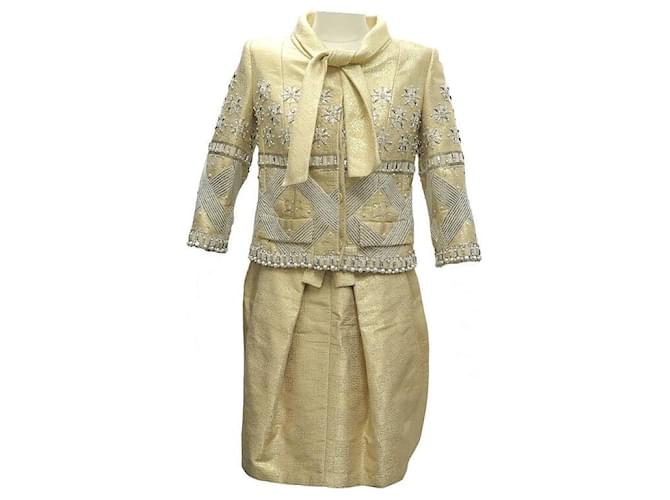 CHRISTIAN DIOR CRUISE JACKET + SKIRT 2008 38 M EMBROIDERY BEADS JACKET Golden Synthetic  ref.821093