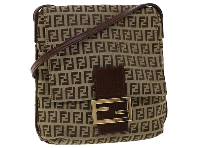 FENDI Zucchino Canvas Shoulder Bag Beige Brown Auth 36743 Cloth  ref.821217