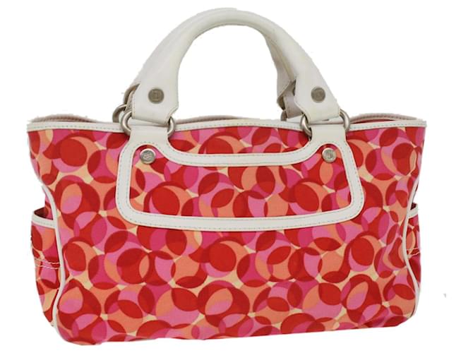 Céline Bolsa de Mão CELINE Canvas Vermelho Rosa Branco Autêntico 36425 Lona  ref.821257