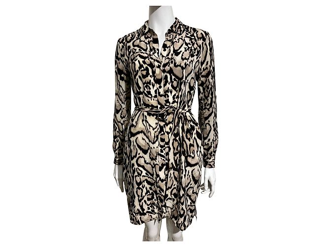 Diane Von Furstenberg DvF Prita Hemdkleid mit Animal-Print und Gürtel Braun Mehrfarben