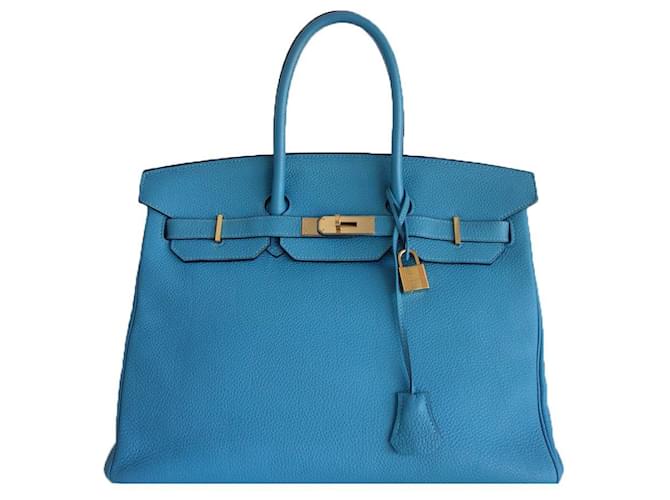 Hermès HERMES BIRKIN Tasche 35 Blau Leder  ref.821370