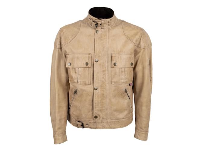 Belstaff Vintage Beige Leather Gangster Jacket  ref.821690