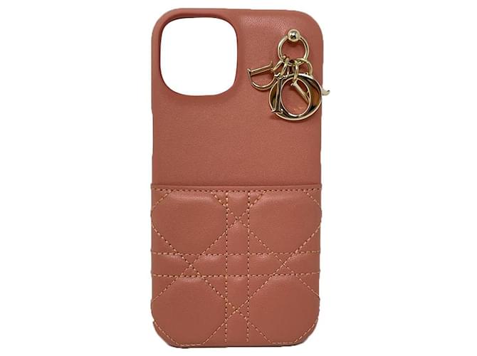 LADY DIOR CASE FOR IPHONE 13 PRO Pink Cannage lambskin Gold hardware Leather Metal  ref.821784