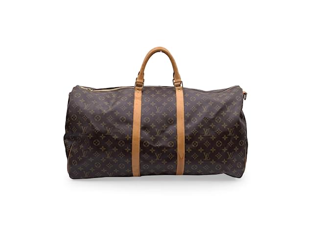 Louis Vuitton Monograma Keepall 60 Bolsa Duffle Grande de Viagem Marrom Lona  ref.821813