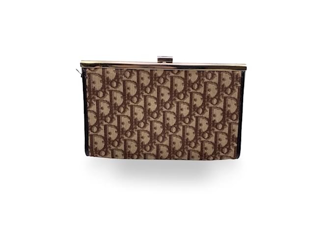 Christian Dior Vintage Brown Logo Monogram Tapestry Handbag Cloth