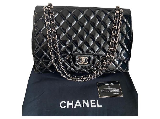 Timeless Chanel Maxi Jumbo Flap Bag Black Patent Leather