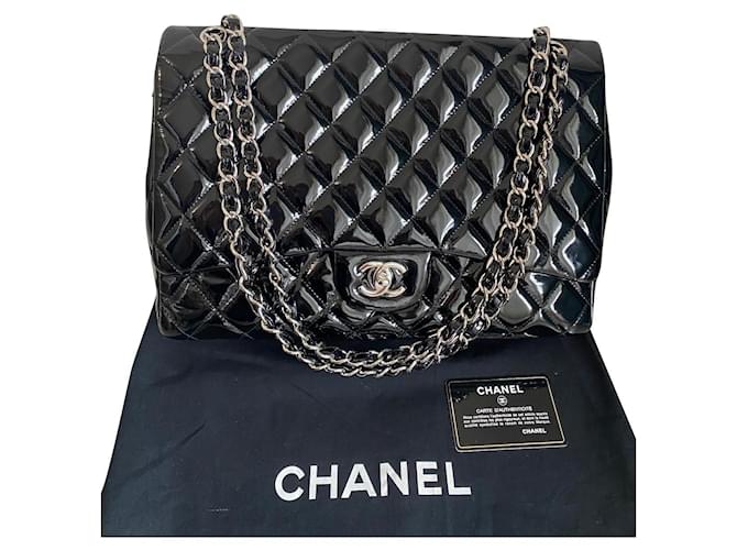 Classique Chanel Maxi Jambo Cuir vernis Noir  ref.821981