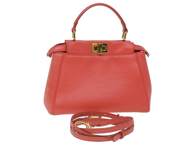 FENDI micro picaboo Hand Bag Leather 2way Orange Auth am3883