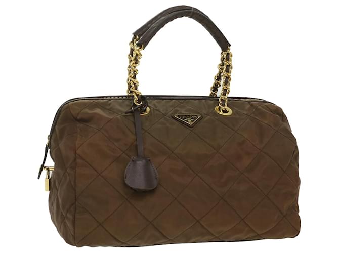 PRADA Quilted Chain Hand Bag Nylon Brown Auth 36963  ref.822080