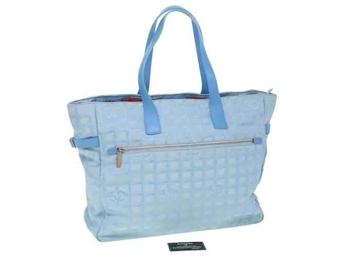 CHANEL New travel line Tote Bag Canvas Bleu Clair CC Auth ac1905 Toile  ref.822307