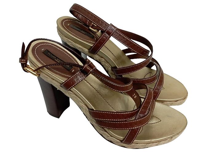 Sandali Louis Vuitton in pelle marrone e corda