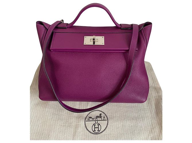 Kelly Bolsa Hermès 24/24 em Couro Clemence Anêmona Fuschia