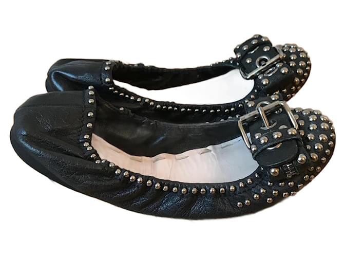 MIU MIU  Ballet flats T.eu 37 Leather Black  ref.822431