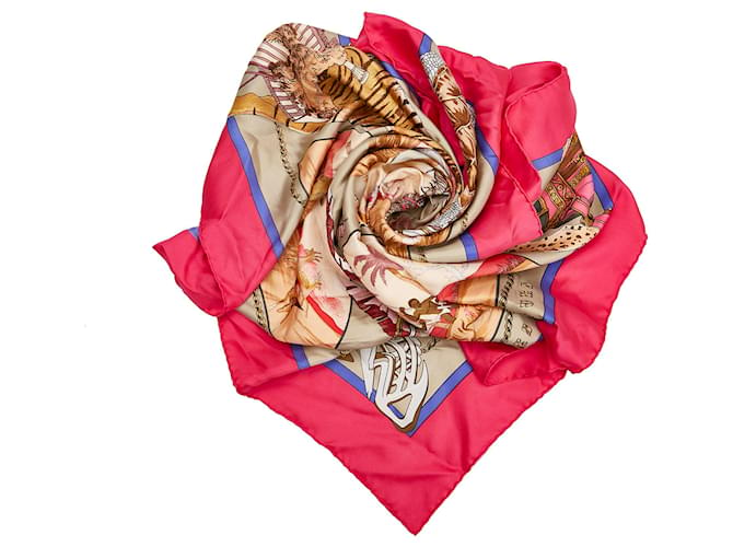 Hermès Hermes Rose Chasses Exotiques Foulard En Soie Tissu  ref.822985