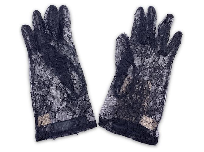Gucci Talla de guantes florales de encaje de viscosa de tul negro 6.5 S  ref.823076