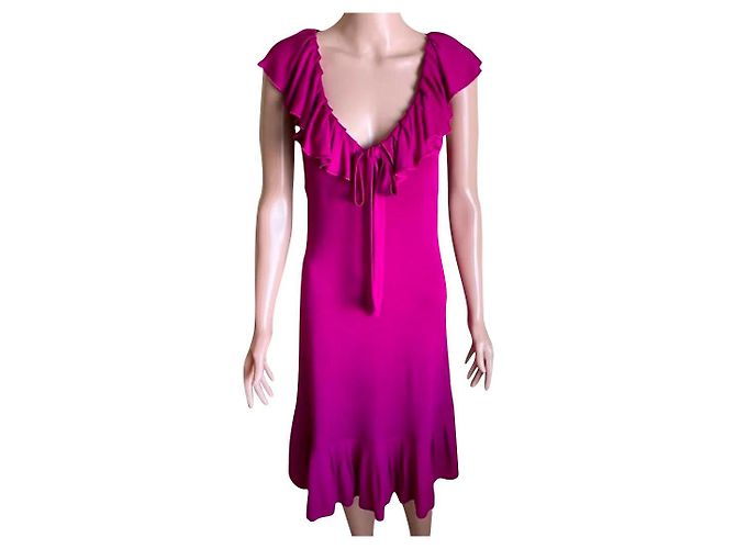 Diane Von Furstenberg DvF Vintage Baila Kleid mit Rüschen Pink Fuschia