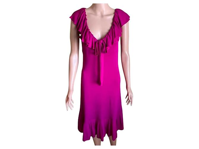 Diane Von Furstenberg DvF Vintage Baila robe à volants Viscose Rose Fuschia  ref.823094