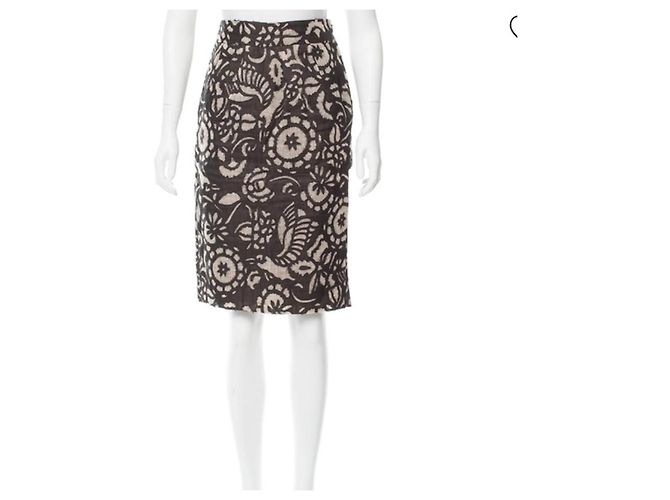 Diane Von Furstenberg Falda lápiz DvF Cougarette de lino y seda Castaño Negro Beige