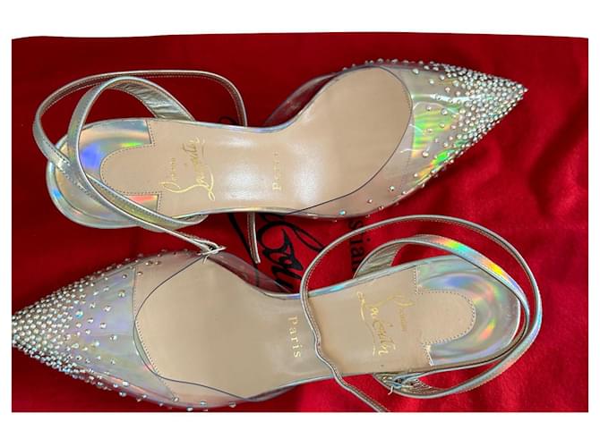 Christian Louboutin spikaqueen 55 Silvery Leather Plastic  ref.823311