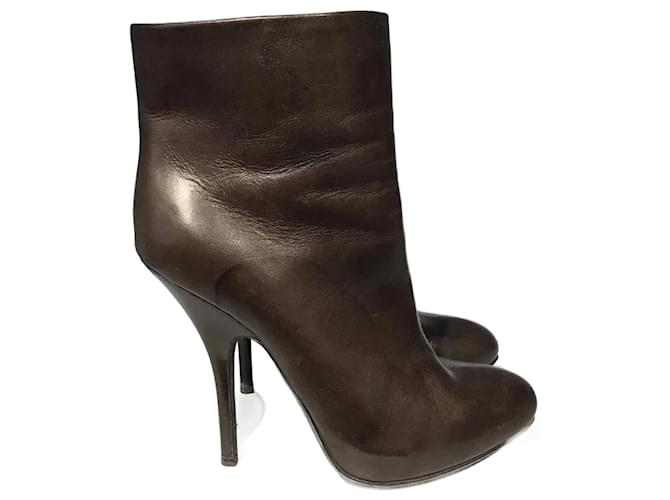 LANVIN  Ankle boots T.eu 37.5 Leather Brown  ref.823501