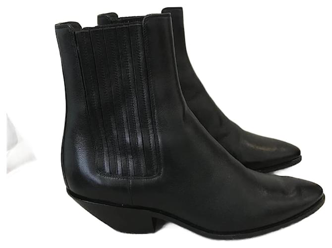 SAINT LAURENT  Ankle boots T.eu 36.5 Leather Black  ref.823521