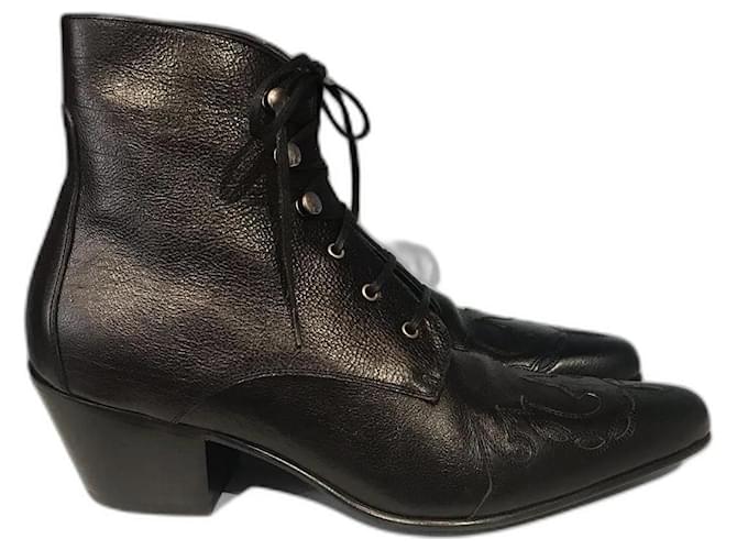 SAINT LAURENT  Ankle boots T.eu 41.5 Leather Black  ref.823532