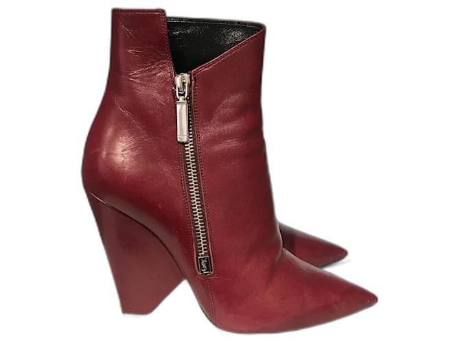 SAINT LAURENT  Ankle boots T.eu 36.5 Leather Red  ref.823535
