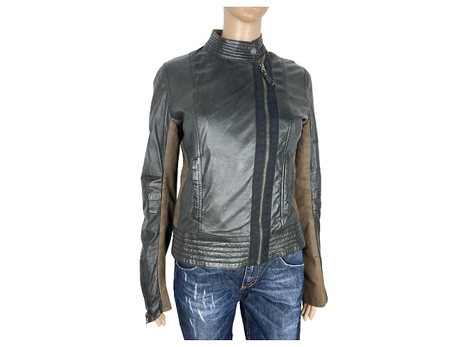 Giacca Biker in Pelle Clements Ribeiro Marrone Nero