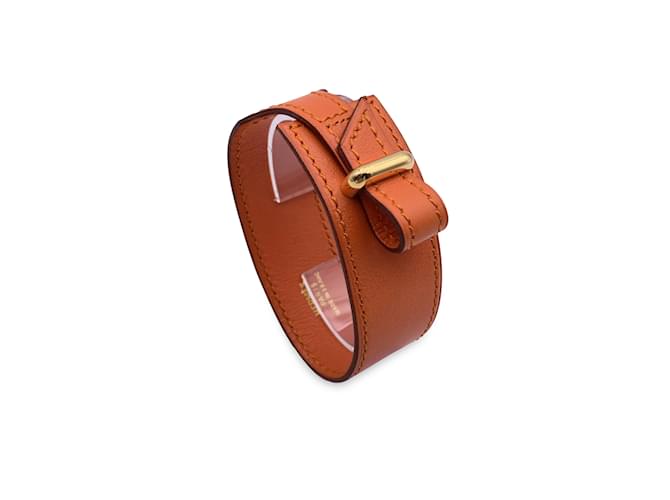 Hermès Hermes Vintage Orange Leather Wide Bracelet Gold Metal Buckle  ref.823723