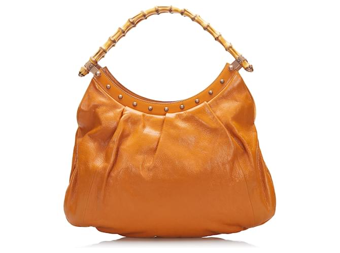 Sac à bandoulière en bambou orange Gucci Cuir Veau façon poulain  ref.824098