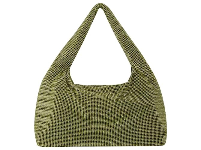 Donna Karan Mini Crystal Mesh Hobo Bag - Kara - Beige - Brass Green Khaki  ref.824216
