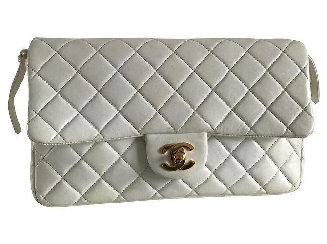 Bolso Chanel Timeless Blanco de Piel 25 cm