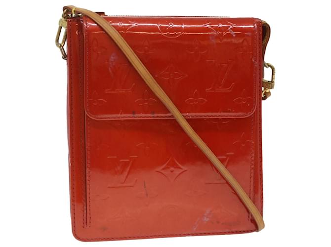 LOUIS VUITTON Monogram Vernis Motto Accessory Pouch Red M91137 LV Auth 37097 Patent leather  ref.825017