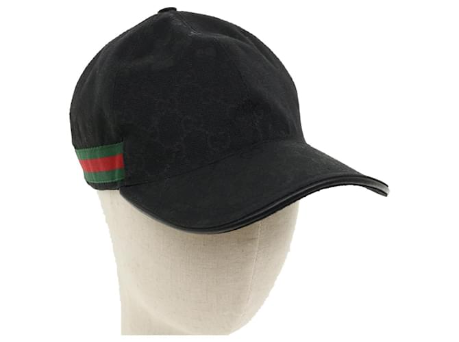 GUCCI GG Canvas Web Sherry Line Cap M Black Red Green 200035 Auth tb470  ref.825060