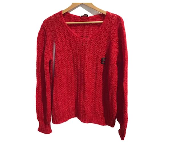 ERMANNO SCERVINO Tricot T-shirt.fr 36 Wool Laine Rouge  ref.825703