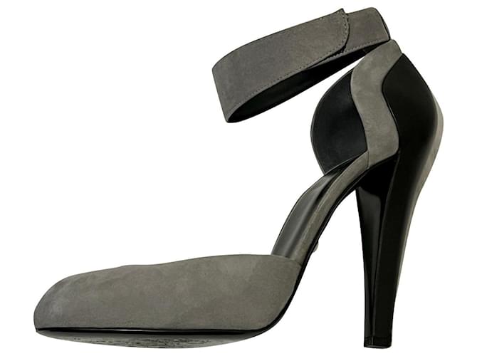 Gucci Women Dusty Grey 323562 Suede Leather Heel Ankle Strap Pumps Black  ref.825776