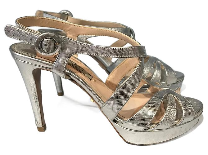 PRADA Sandalen T.EU 35 Leder Silber