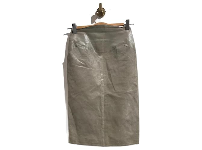 CHANEL  Skirts T.International S Leather Grey  ref.826135