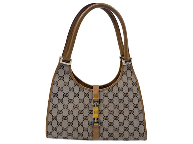Braune Gucci Bardot-Tasche aus Segeltuch Leinwand  ref.826270
