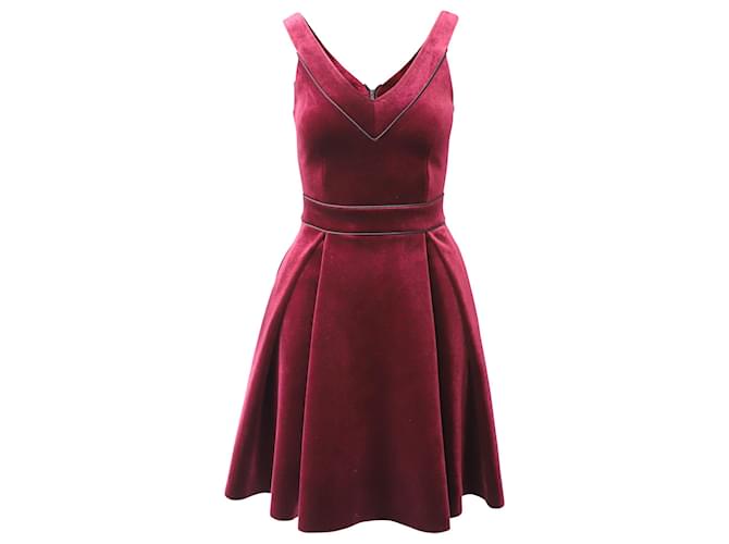 Maje Sleeveless V-Neck Mini Dress in Red Velvet  ref.826349