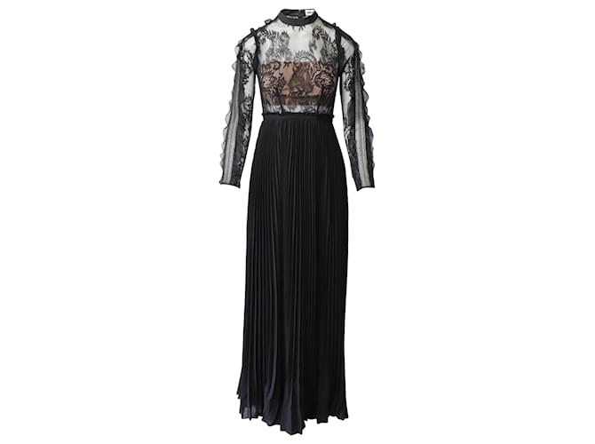 Self portrait Self-Portrait Long Sleeve See-Through Maxi Dress in Black Polyester  ref.826362