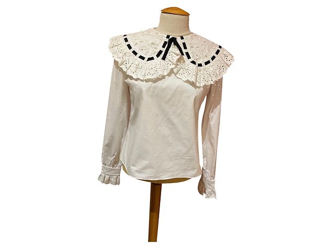 Top Manoush Blanco de Algodón con Cuello Bordado Inglés