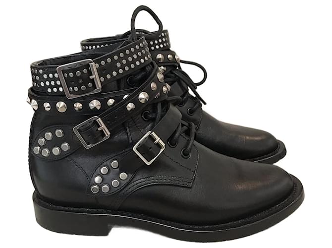 SAINT LAURENT  Ankle boots T.eu 37.5 Leather Black  ref.827554